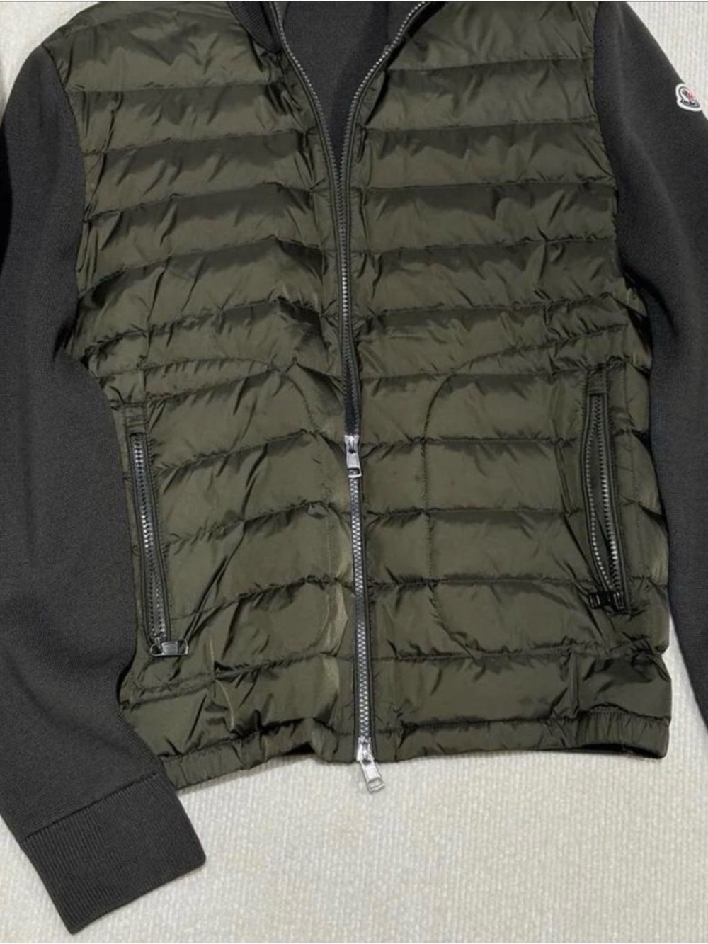 Moncler Men's Olive Green and Black Quilted Puffer Jacket